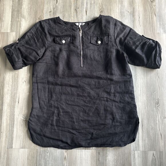 Ellen Tracy 100% Linen Black Dress Top Tunic W 3/4 Sleeves Size Small - Picture 1 of 8